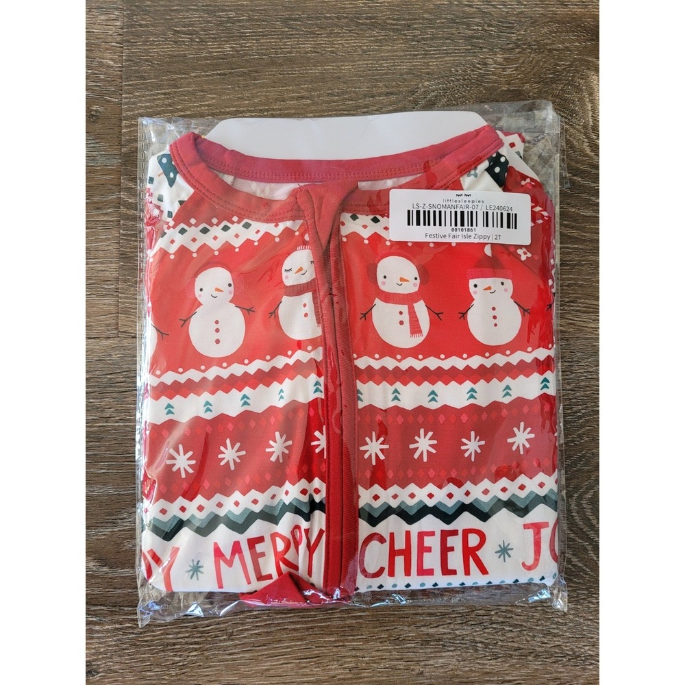 Little Sleepies Festive‎ Fair Isle Zippy Snowman Pajamas 2T #9